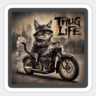 Thug Life Cat Riding Motorcycle Sticker